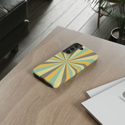 Vintage Sunburst Rays Samsung Galaxy Case – Bold 70s-Inspired Burst in Yellow, Mint, and Gray