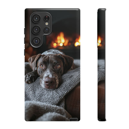 Cozy German Shorthaired Pointer Samsung Galaxy Case – Rustic Fireplace Protective Cover