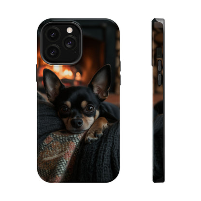 Cozy Chihuahua Fireplace MagSafe iPhone Case – Elegant and Functional Design