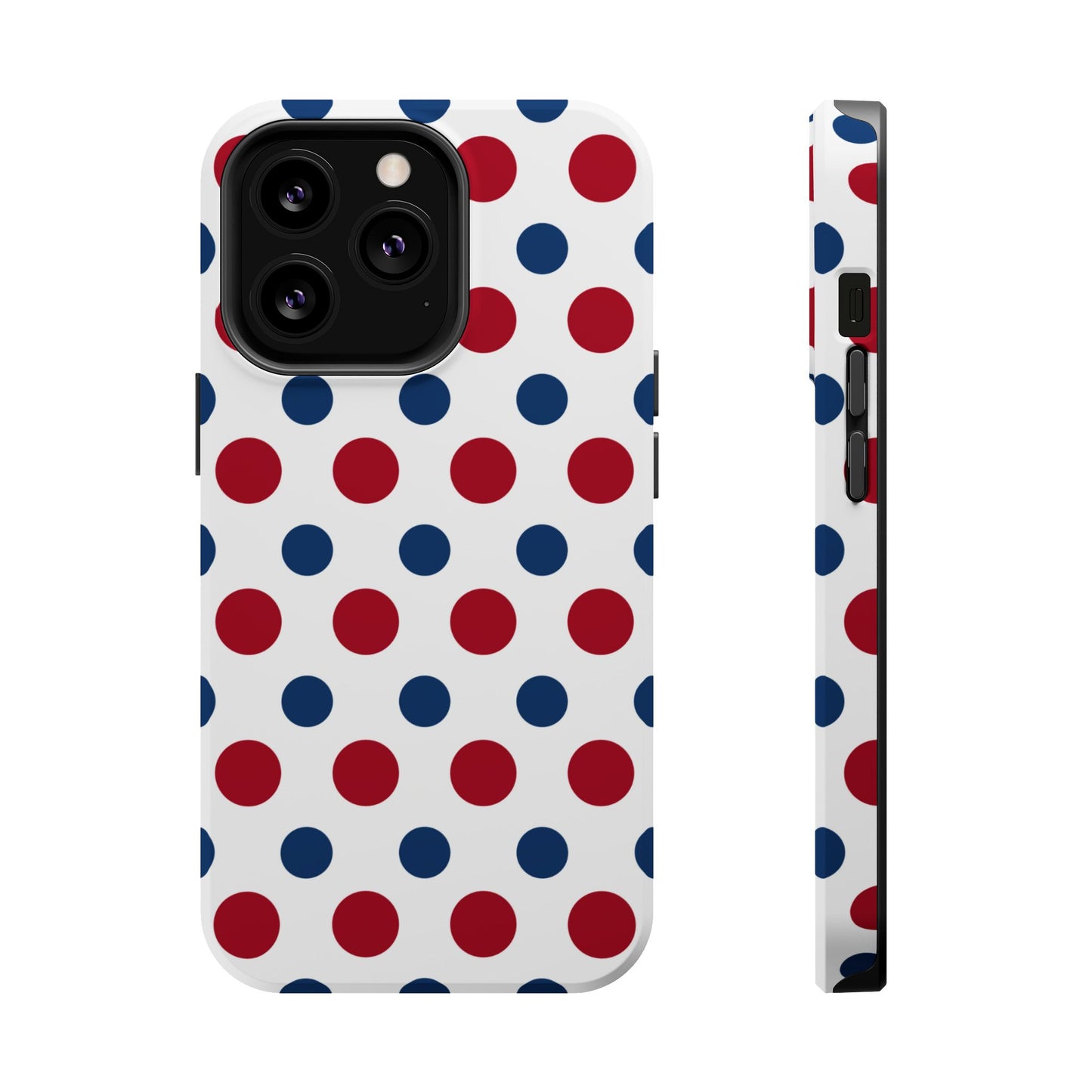 Patriotic Navy, White, and Red Polka Dot MagSafe iPhone Case