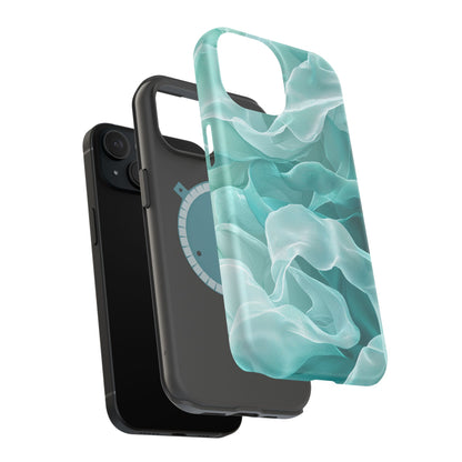 Elegant Flowing Teal Fabric MagSafe iPhone Case – Soft Waves Design