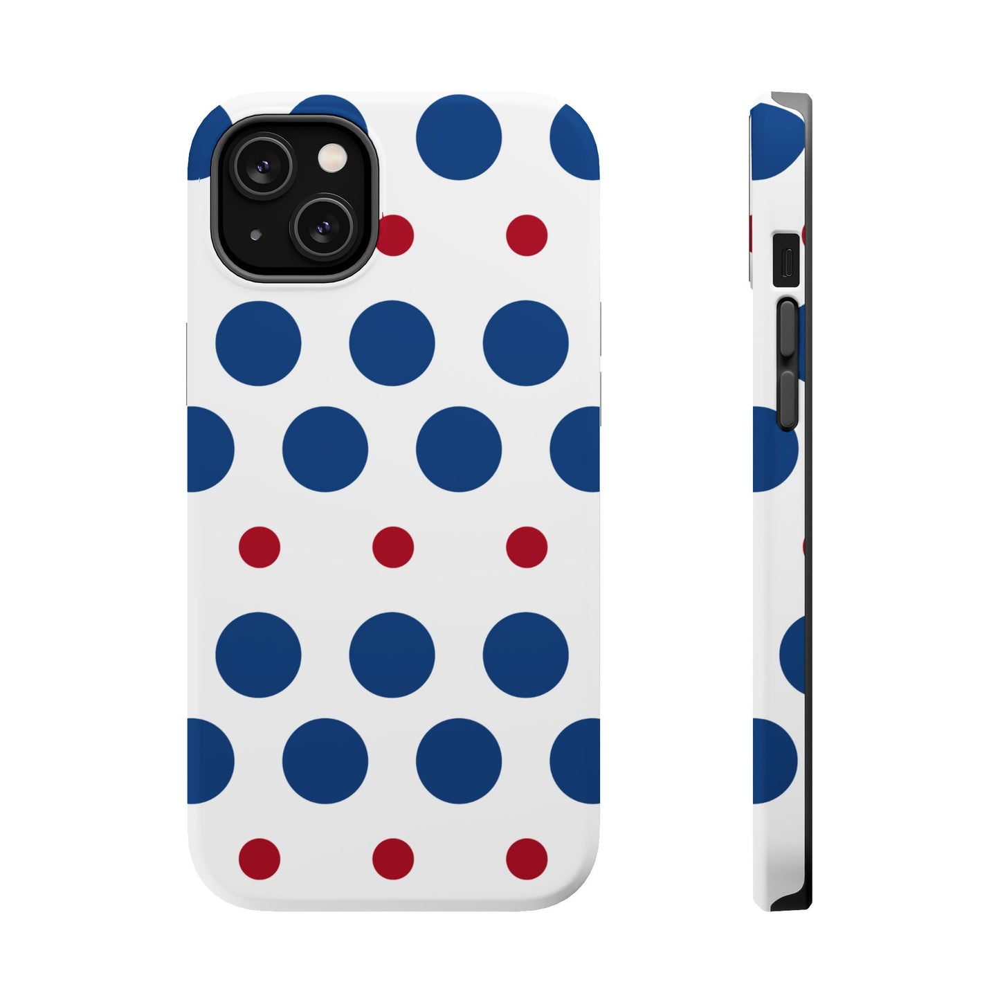 Bold Navy & Red Polka Dot Pattern – MagSafe iPhone Case