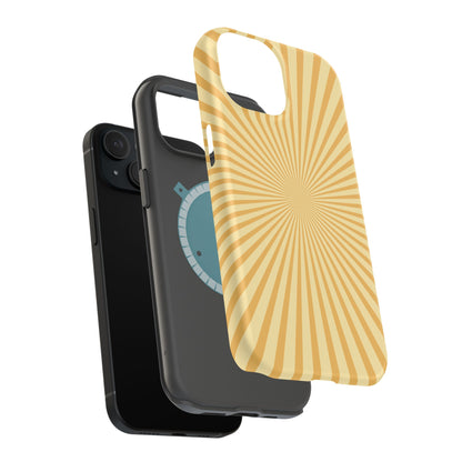 Golden Sunburst MagSafe  iPhone Case – Retro Radiant Design with Dual-Layer Protection