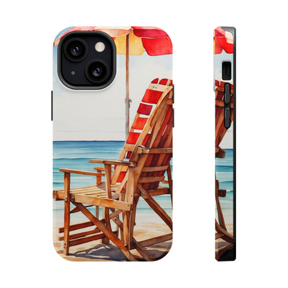 Beach Bliss MagSafe iPhone Series Case – Relaxing Seaside Chair and Umbrella Design