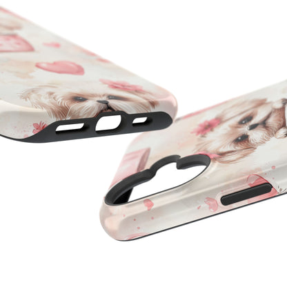 Floral Puppy in Teacup MagSafe iPhone Case – Cute Pink Flower Design, Tough Dual-Layer Protection