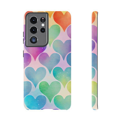 Rainbow Hearts Watercolor Samsung Galaxy Case – Slim Design, Glossy Finish