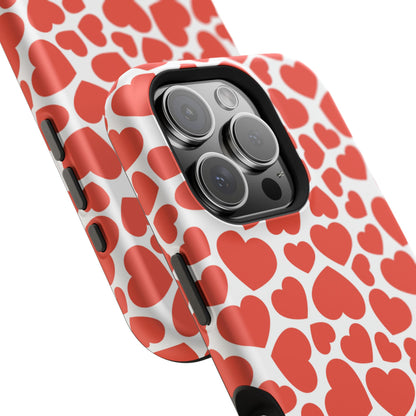 Playful White Hearts on Red MagSafe Case