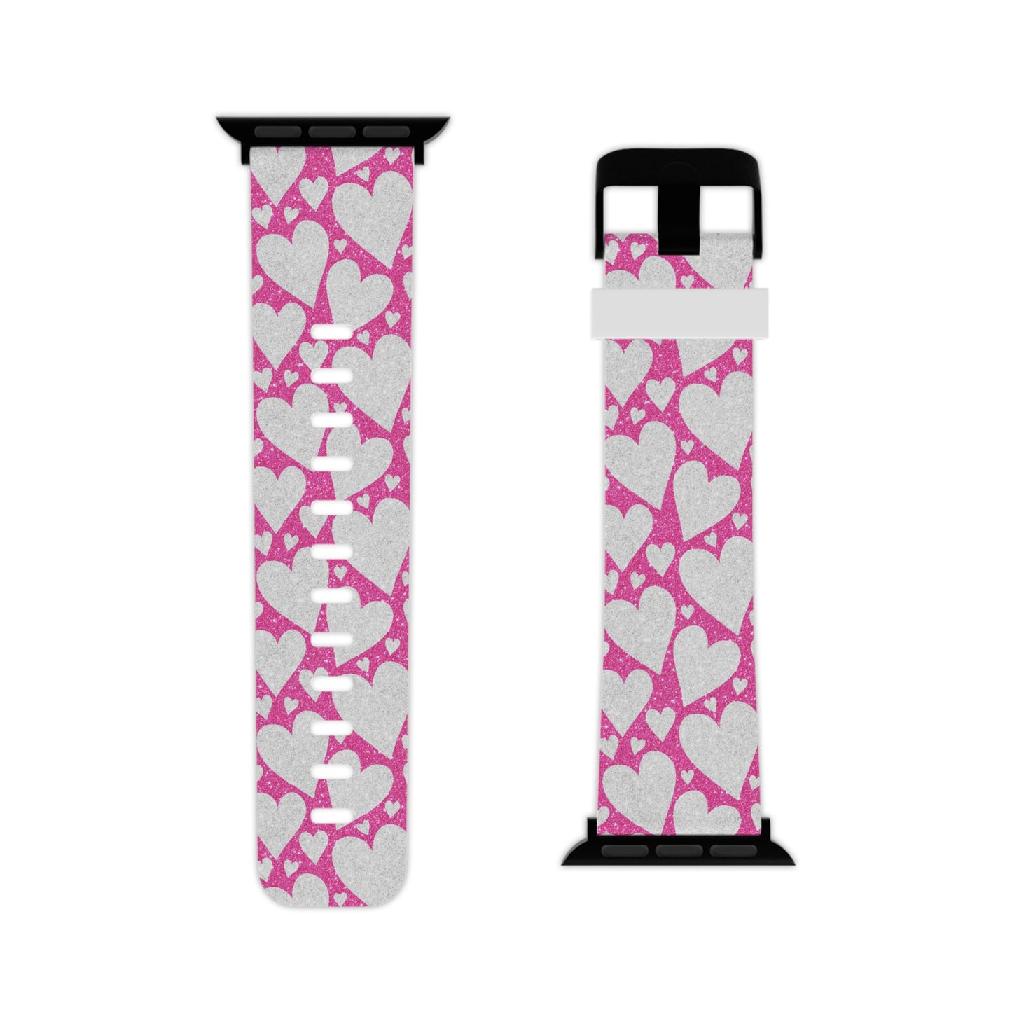 Pink and Silver Glitter Heart Pattern Apple Watch Band