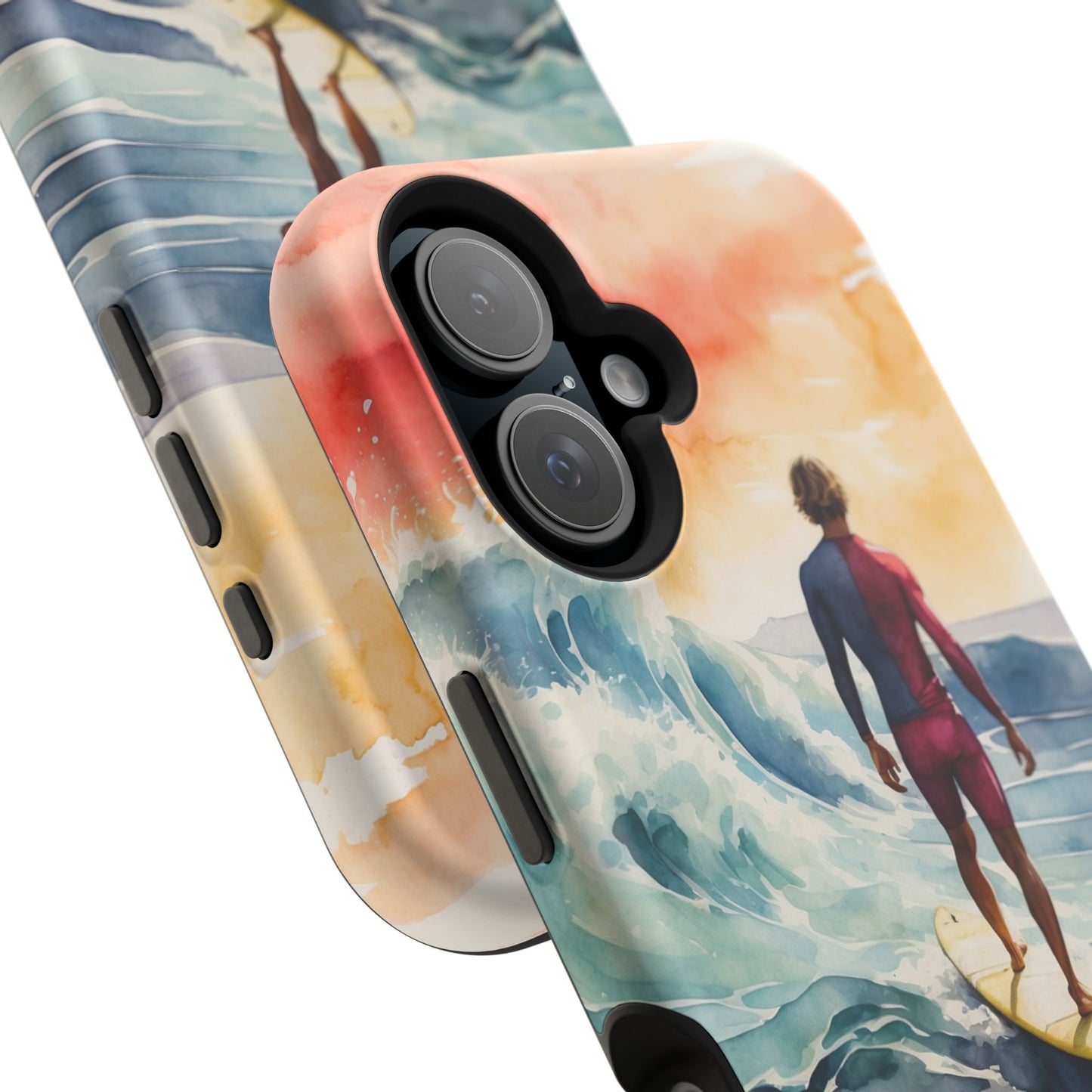 Surfer’s Sunset Wave MagSafe iPhone Case – Vibrant Watercolor Design