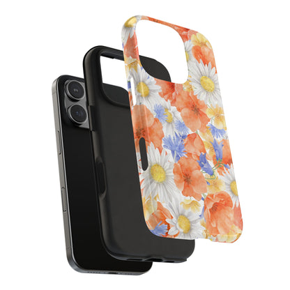 Watercolor Wildflower Pattern iPhone Case – Durable Matte Finish with Daisy, Poppy & Cornflower Design