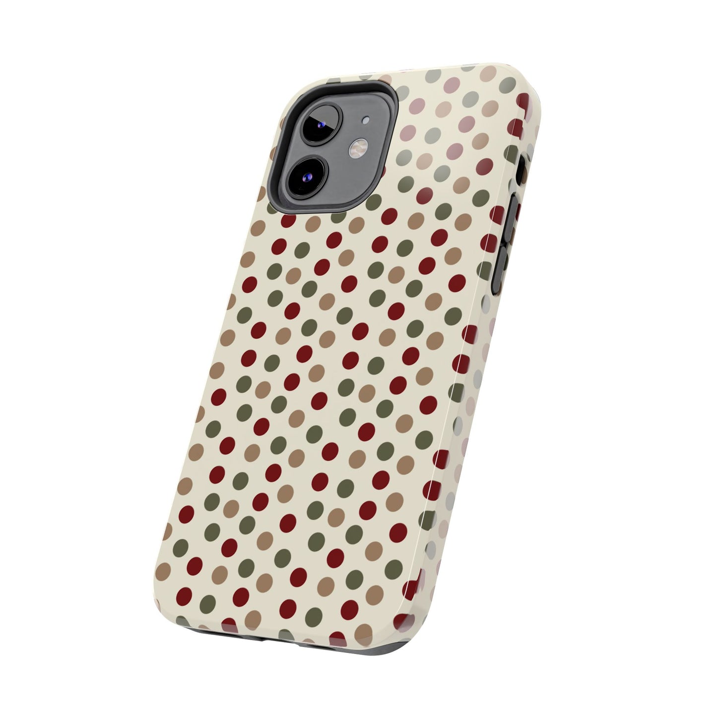 Festive Red & Green Polka Dots on Cream – iPhone Case