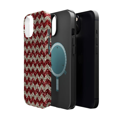 Sparkling Red & White Chevron – Glitter Illusion MagSafe iPhone Case