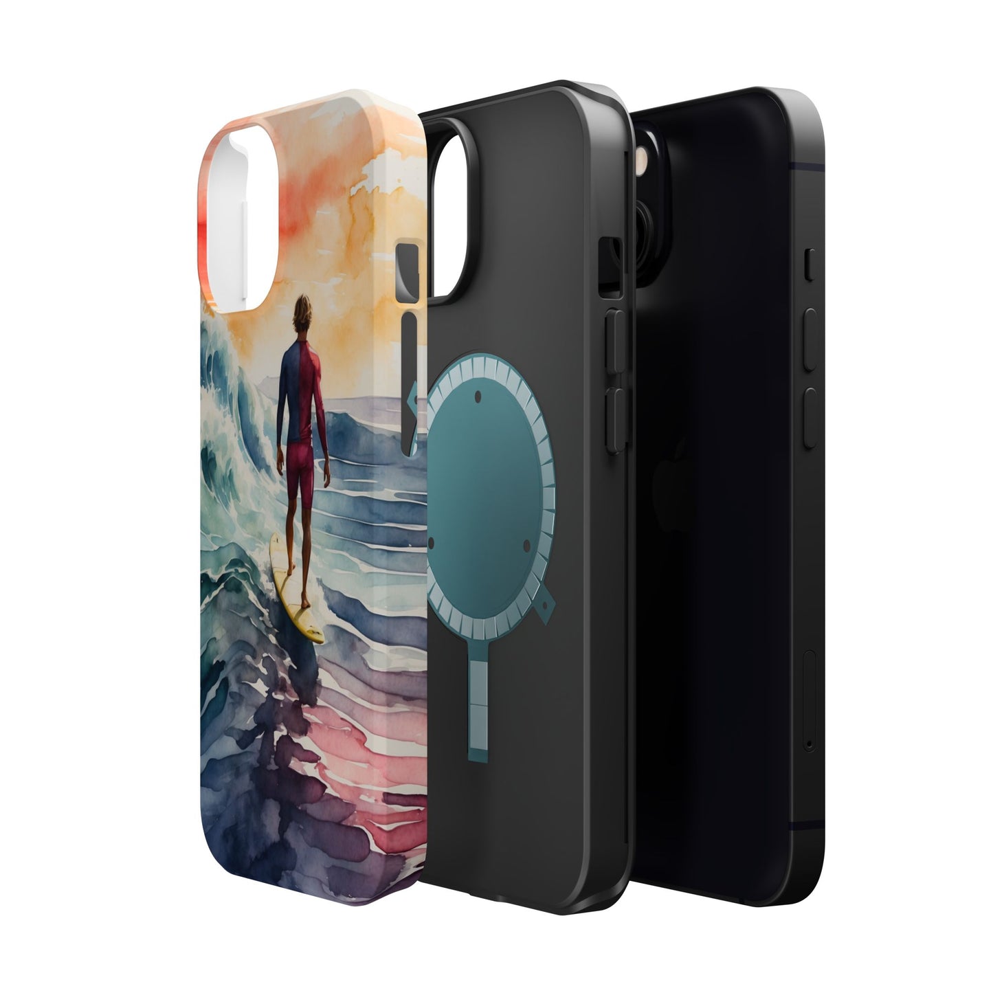 Surfer’s Sunset Wave MagSafe iPhone Case – Vibrant Watercolor Design