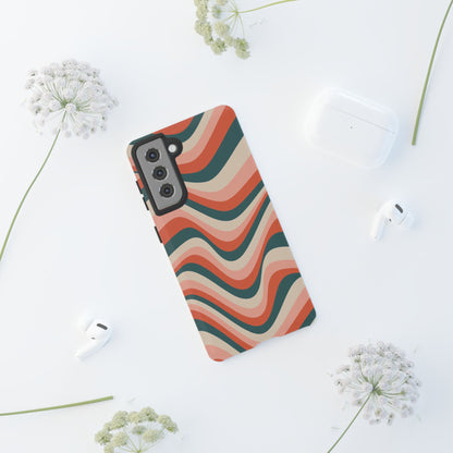 Groovy Waves Samsung Galaxy Case – Retro 70s-Inspired Stripes in Coral, Cream, and Teal