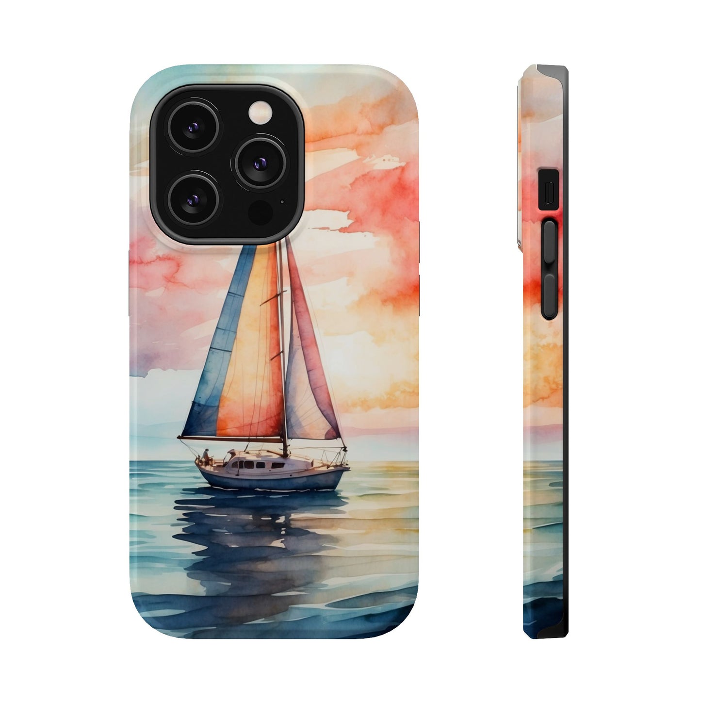 Sailboat Sunset MagSafe iPhone Case – Vibrant Watercolor Design