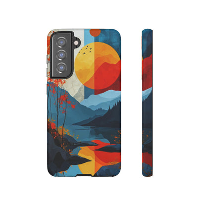 Abstract Autumn Landscape Samsung Galaxy Case – Bold Colorful Sunset Design, Dual-Layer Protection