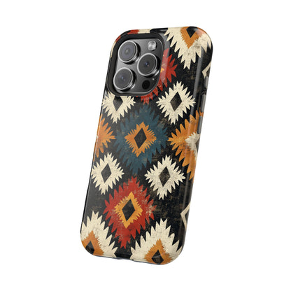 Rustic Tribal Sunburst Tough MagSafe iPhone Case – Vibrant Geometric Design, Dual-Layer Protection