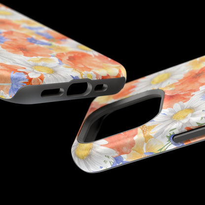 Watercolor Wildflower Pattern MagSafe iPhone Case – Durable Matte Finish with Daisy, Poppy & Cornflower Design