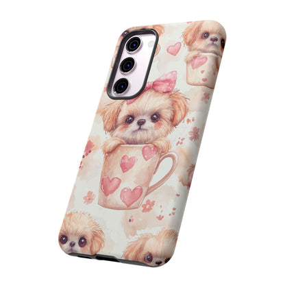 Adorable Puppy in Teacup Samsung Galaxy Case – Tough, Dual - Layer Protection with Cute Pink Bow Design - BOGO Cases