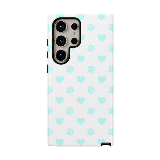 Samsung Galaxy Case - Aqua Paw Print & Heart Design