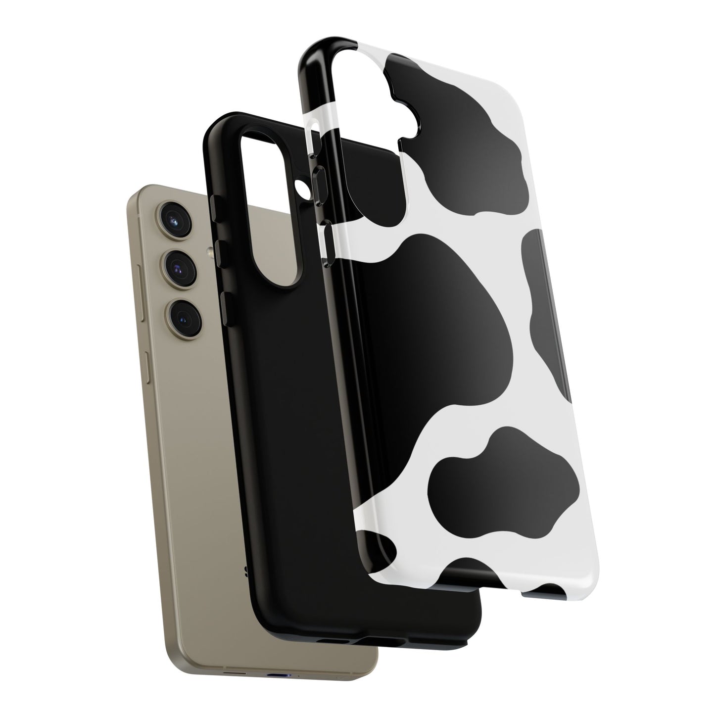 Chic Cow Print Tough Samsung Galaxy Case – Trendy Monochrome Animal Pattern with Dual-Layer Protection