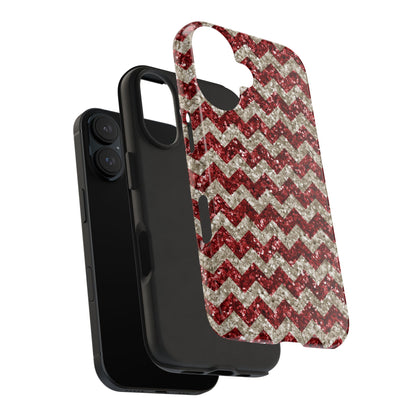 Sparkling Red & White Chevron – Glitter Illusion iPhone Case