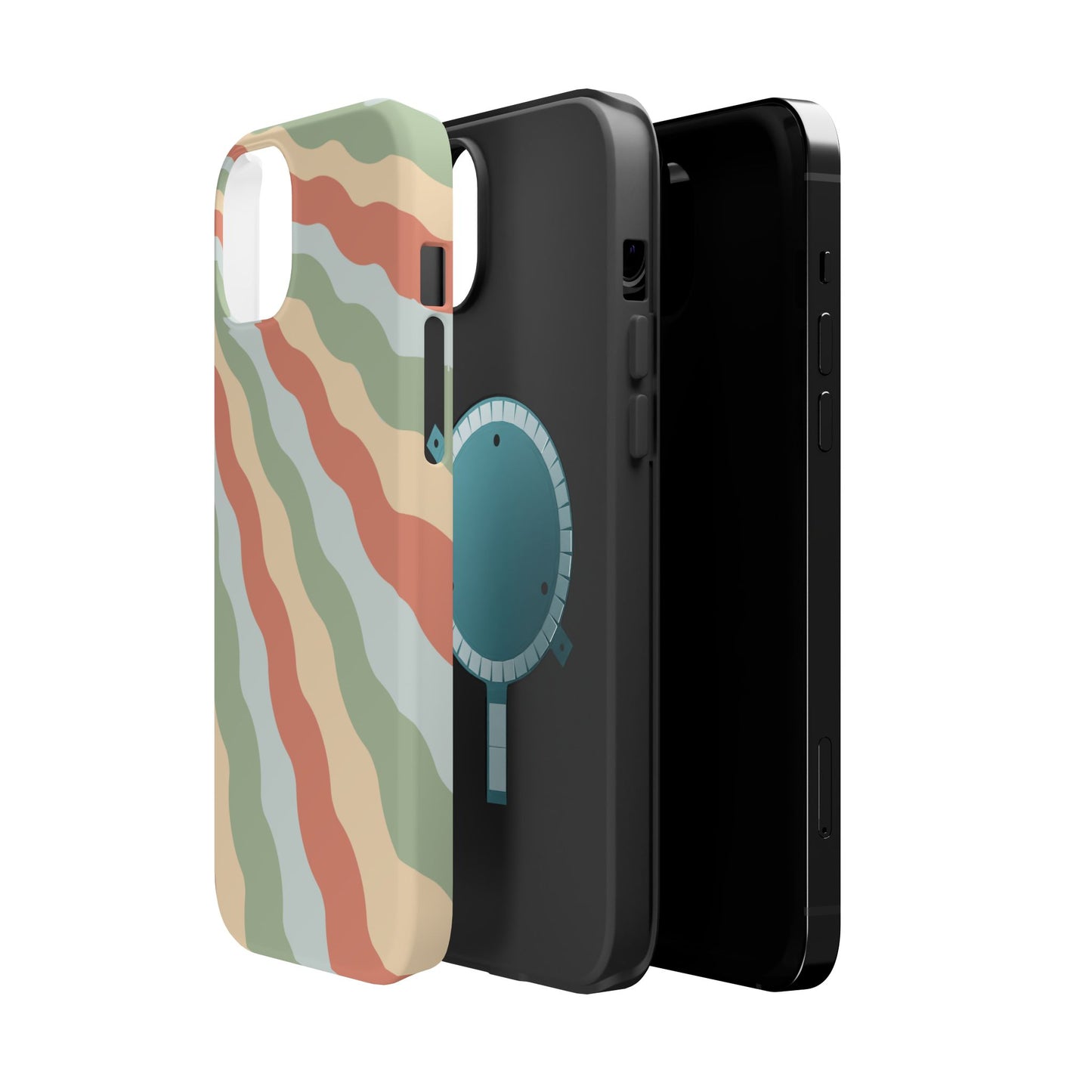 Earthy Retro Waves MagSafe iPhone Case – 70s-Inspired Wavy Stripes in Soft Green, Cream, and Rust