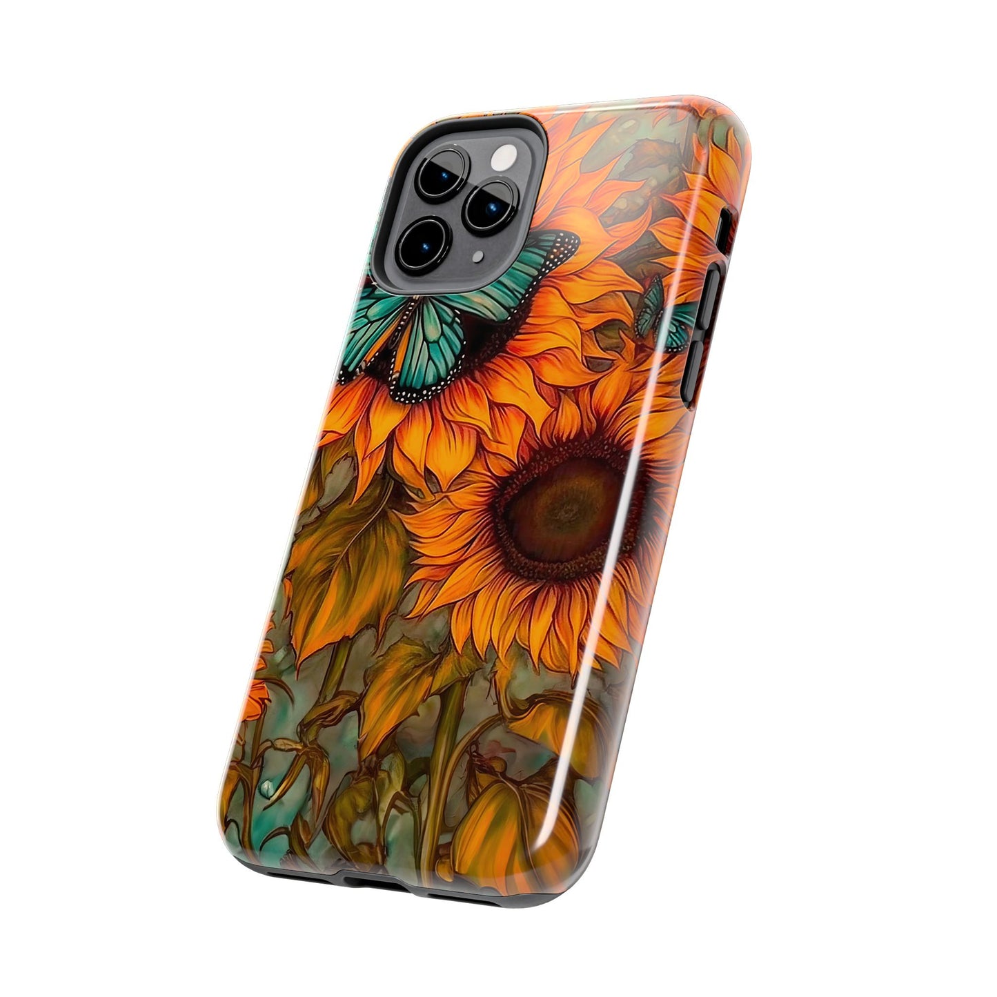 Vintage Blue Butterfly & Sunflower Art – iPhone Case