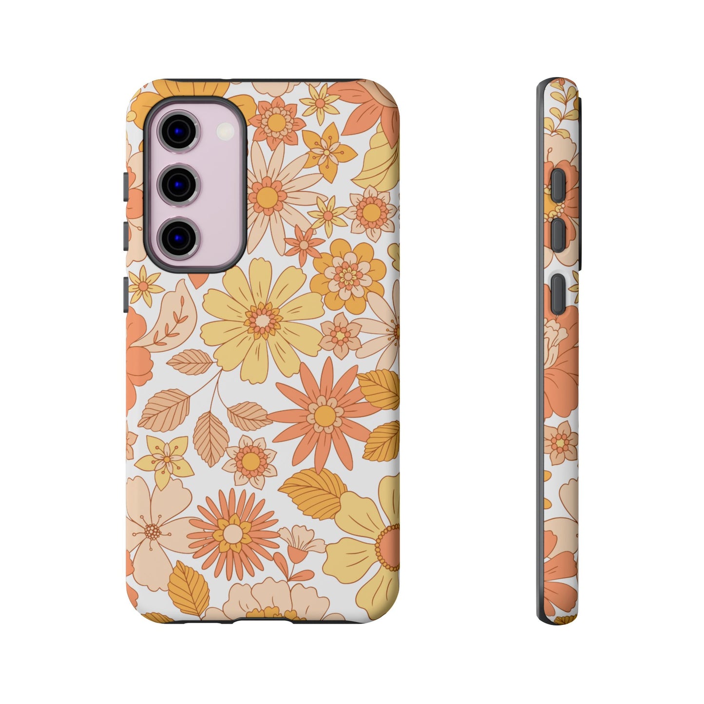 Vintage Floral Bloom Samsung Galaxy Case – Warm Orange & Yellow Retro Flower Design with Matte Finish