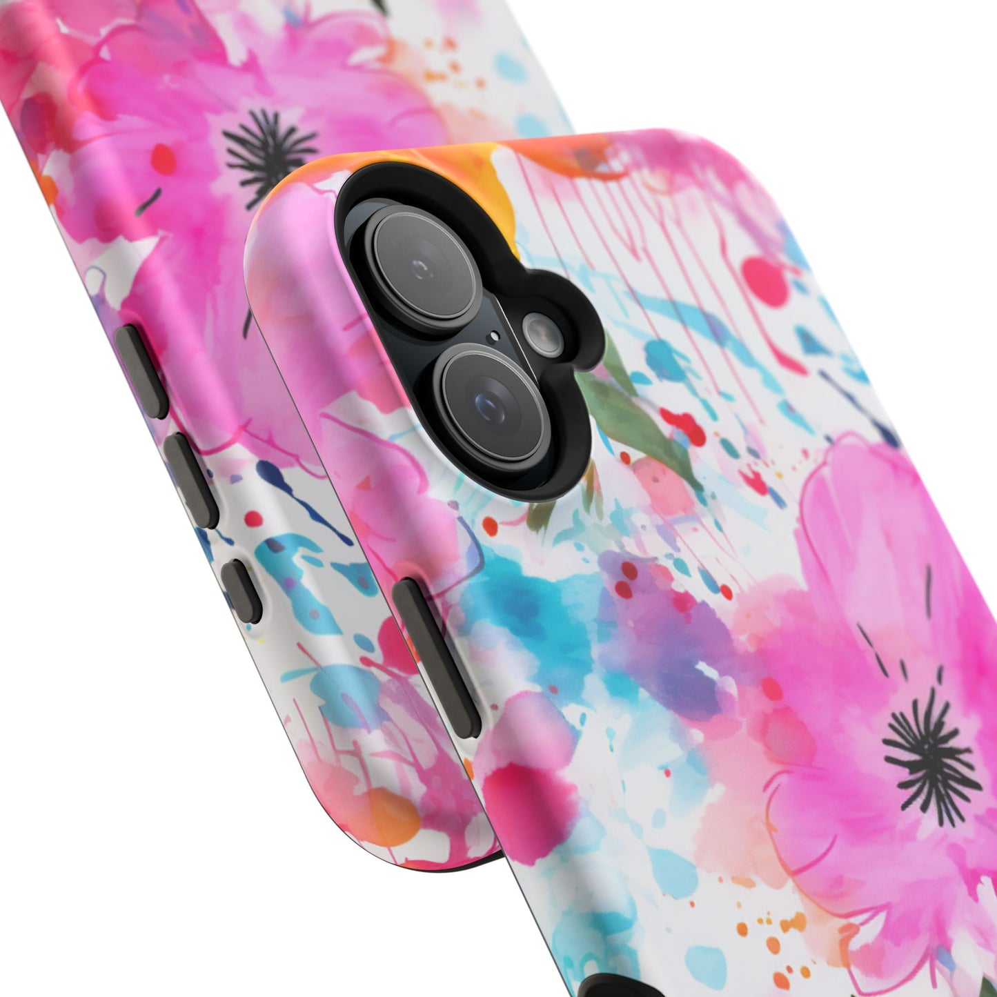 Color Splash Pink & Orange Watercolor Floral - MagSafe iPhone Case