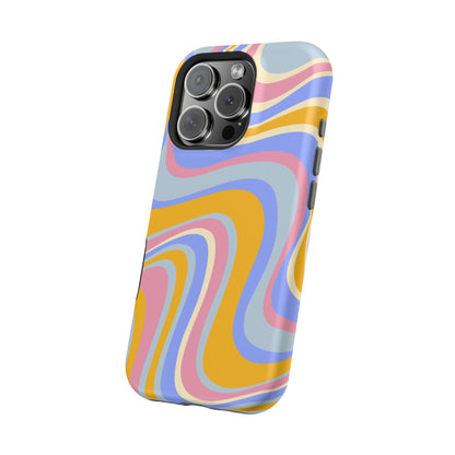 Groovy Pastel Waves MagSafe iPhone Case – 70s-Inspired Design with Dual-Layer Protection