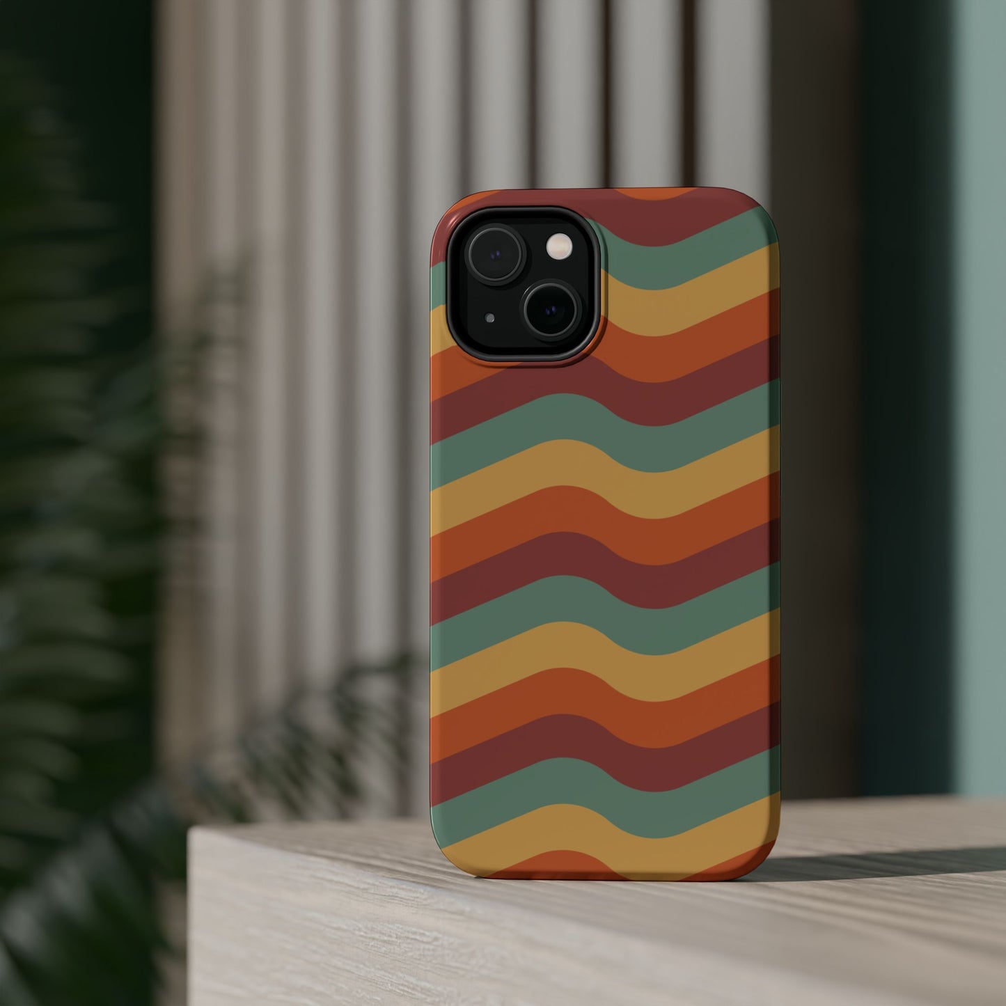 Retro Vibe Wavy Stripes MagSafe iPhone Case – 70s-Inspired in Teal, Orange, and Rust