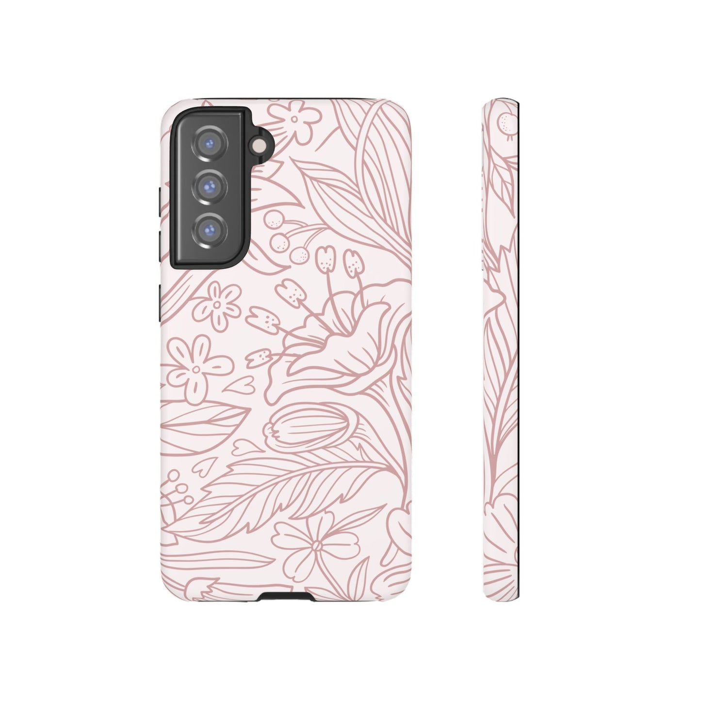 Blush Floral Line Art Tough Samsung Galaxy Case – Delicate Minimalist Design with Dual-Layer Protection