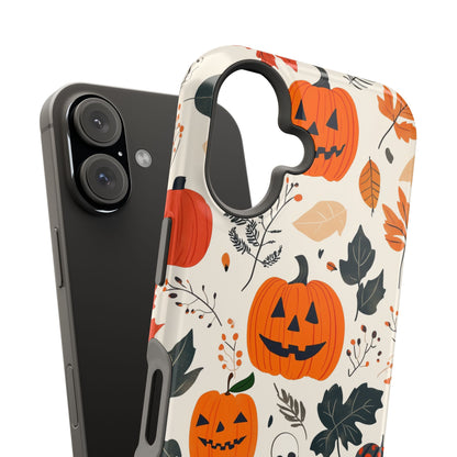 Spooky Pumpkin & Skeleton MagSafe iPhone Case – Halloween Jack-O'-Lantern Design