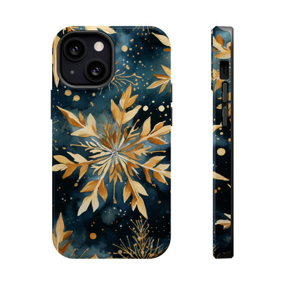 Gold Floral Snowflakes on Midnight Blue - MagSafe iPhone Series Case