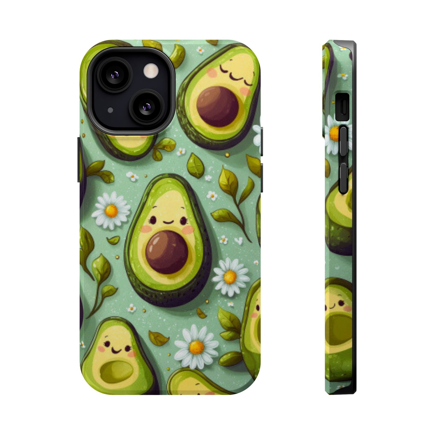 Cute Avocado MagSafe iPhone Case – Adorable Kawaii Avocados with Daisies, Shock-Resistant