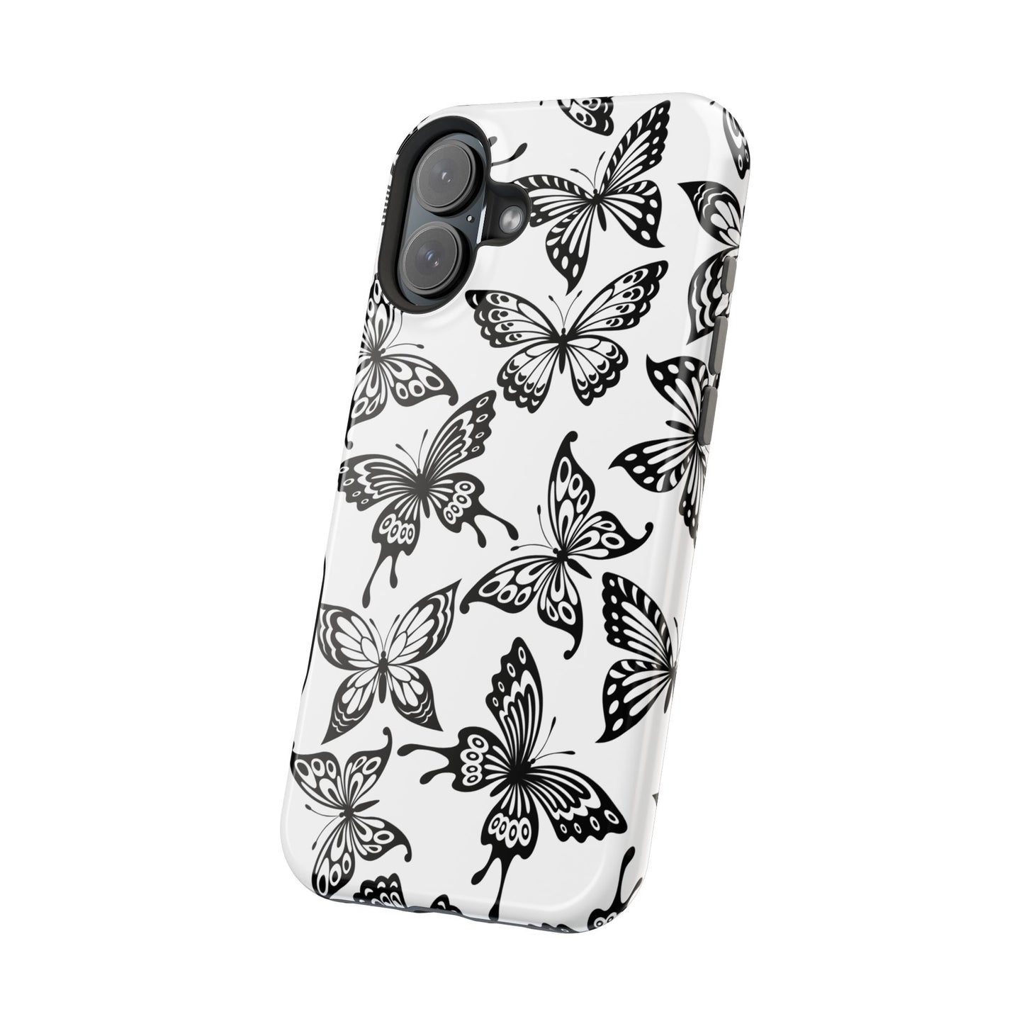 Monochrome Butterfly Pattern Tough MagSafe Case – Dual-Layer Protection with Matte Finish