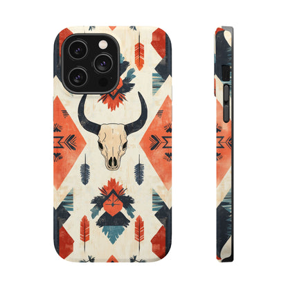 Southwestern Boho Skull Tough MagSafe iPhone Case – Durable Matte Finish, Dual-Layer Protection