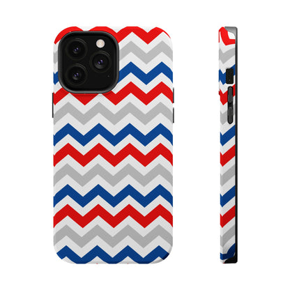 Patriotic Red, White & Blue Chevron – MagSafe Compatible iPhone Case