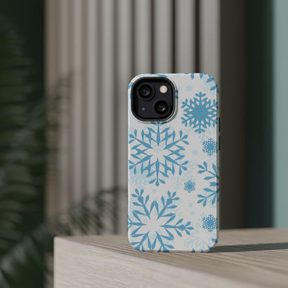 Frosty Blue Snowflakes MagSafe iPhone Case – Shockproof, Smooth Matte Finish, Dual-Layer Design