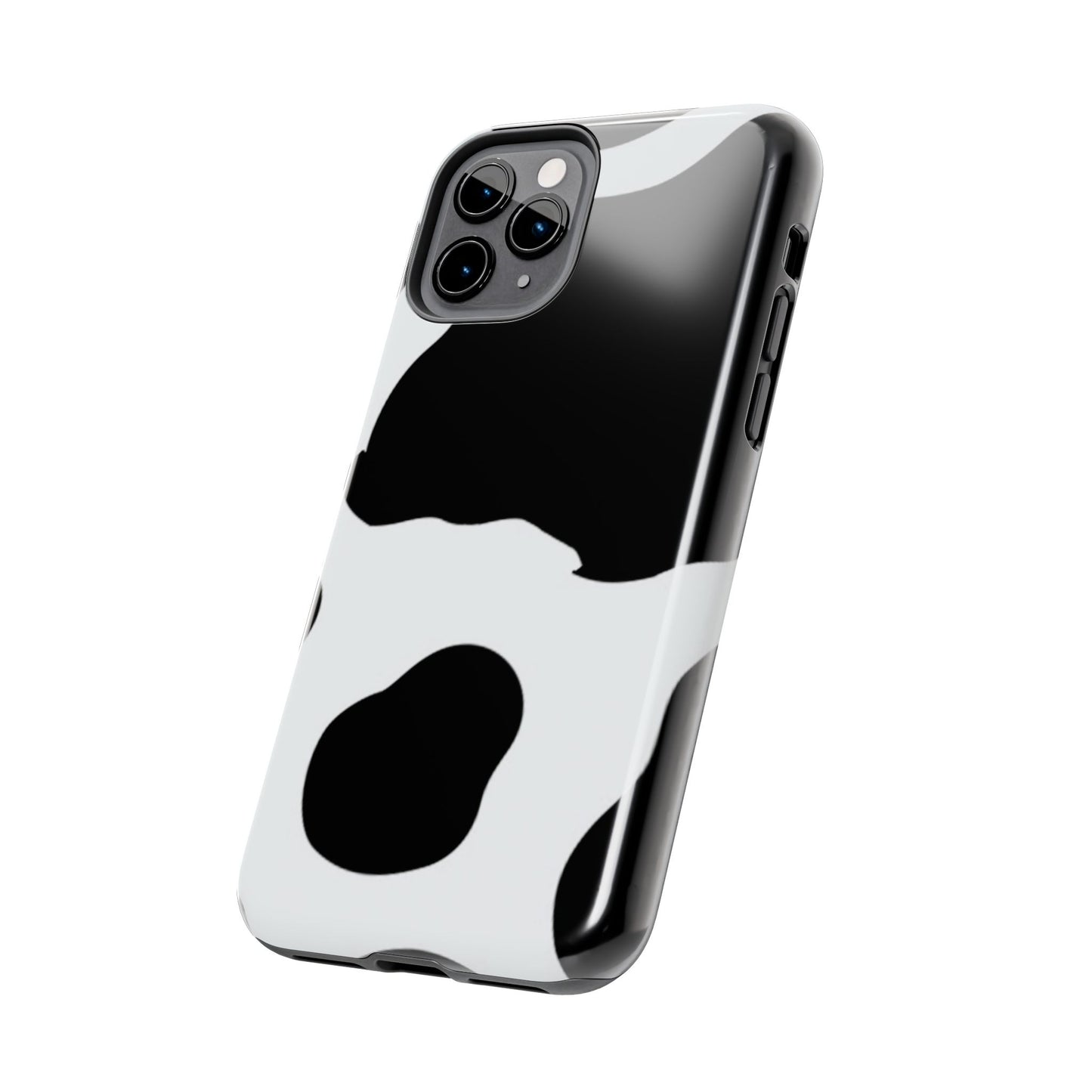 Bold Black and White Cow Print Tough iPhone Case – Modern Animal Pattern with Dual-Layer Protection