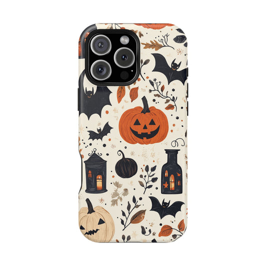 Charming Halloween MagSafe iPhone Case – Pumpkin, Bats, and Spooky Lantern Design