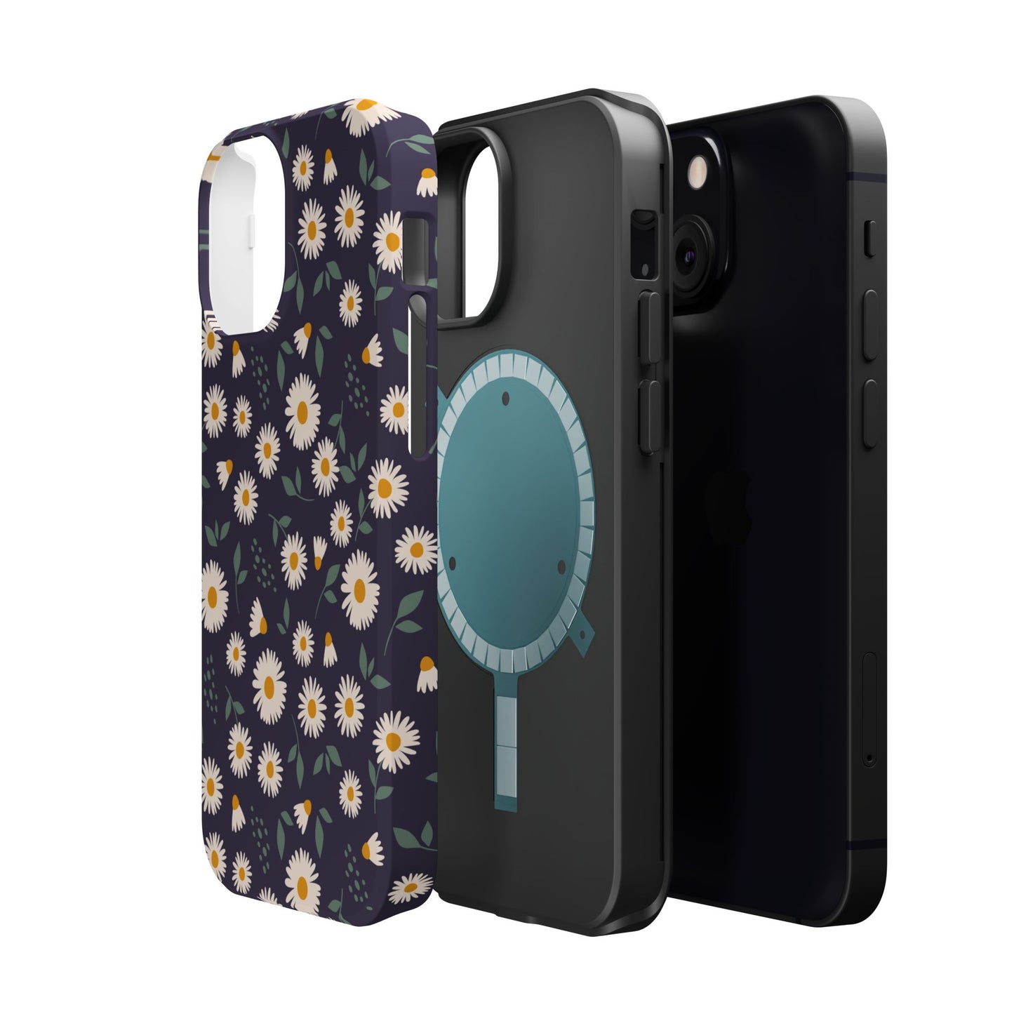 Midnight Daisy MagSafe iPhone Case – Dark Navy Floral Design, Slim and Protective