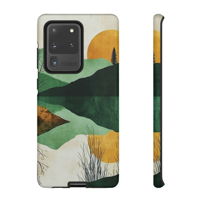 Retro Mountain Sunrise Samsung Galaxy Case – Minimalist Landscape Design, Dual-Layer Protection