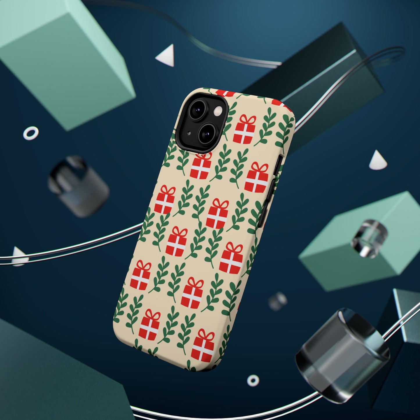 MagSafe iPhone Case: Holiday Cheer – Red Gifts & Green Leaves