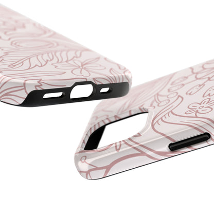 Blush Floral Line Art Tough iPhone Case – Delicate Minimalist Design with Dual-Layer Protection