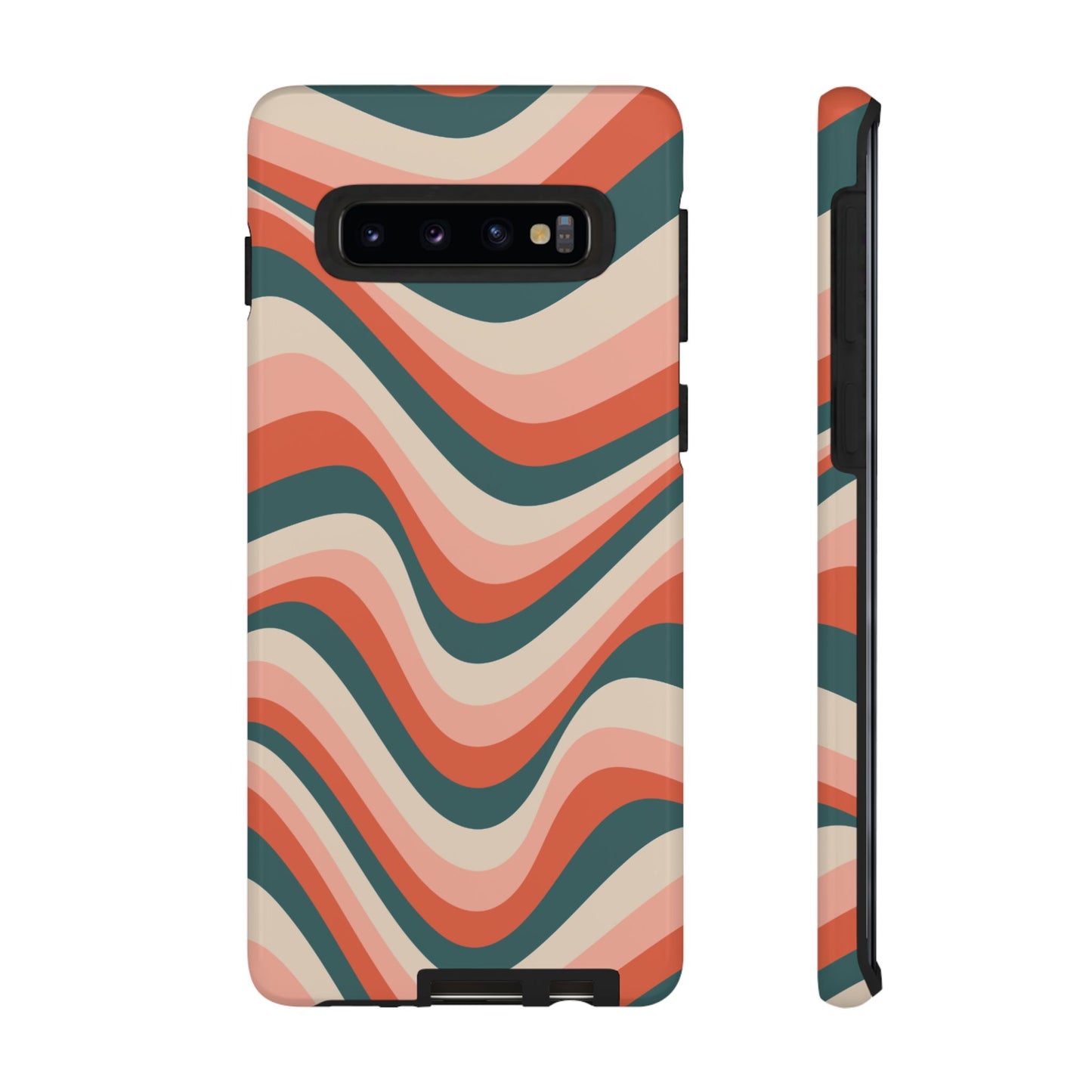 Groovy Waves Samsung Galaxy Case – Retro 70s-Inspired Stripes in Coral, Cream, and Teal