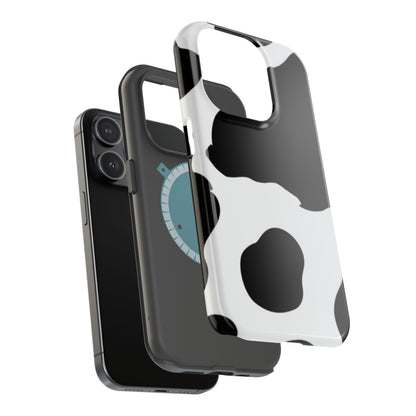 Bold Black and White Cow Print Tough MagSafe iPhone Case – Modern Animal Pattern with Dual-Layer Protection