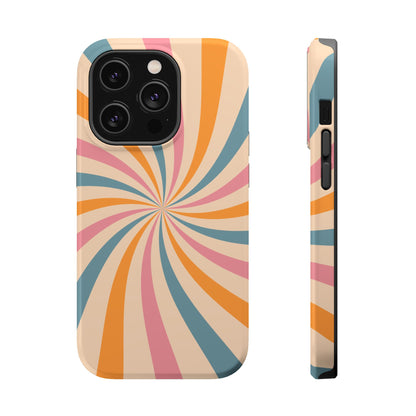 Retro Swirl Pattern MagSafe iPhone Case – Bold 70s Vibe in Pink, Orange, and Orange