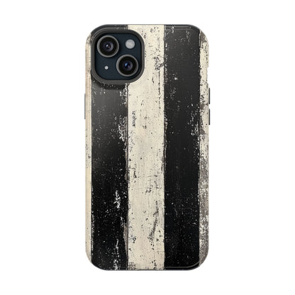 Vintage Vertical Stripe MagSafe iPhone Case - Black & White Grunge Design